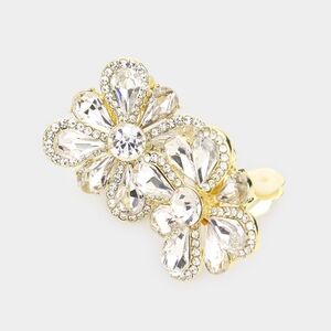 Gold Clover Glass Stone Crystal Clip On Earrings 1.25 Inch Womens Stud ClipOns